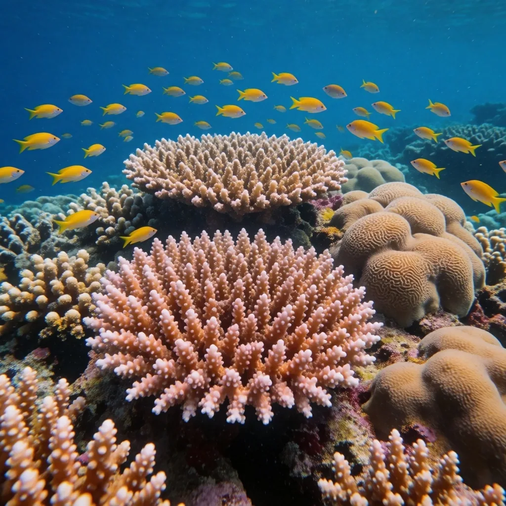 Coral reef ecosystem beneath clear Red Sea water