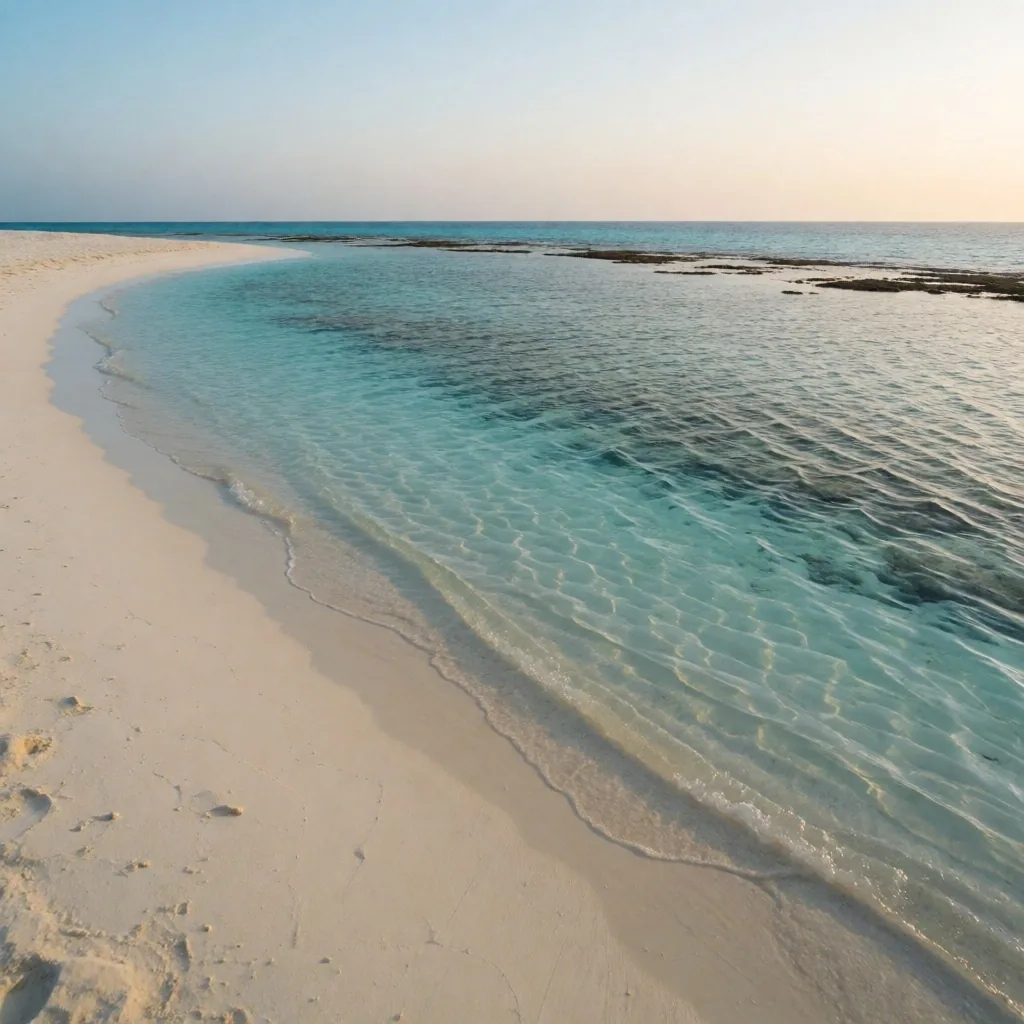 Pristine empty Egyptian beach at dawn with soft sand and clear water