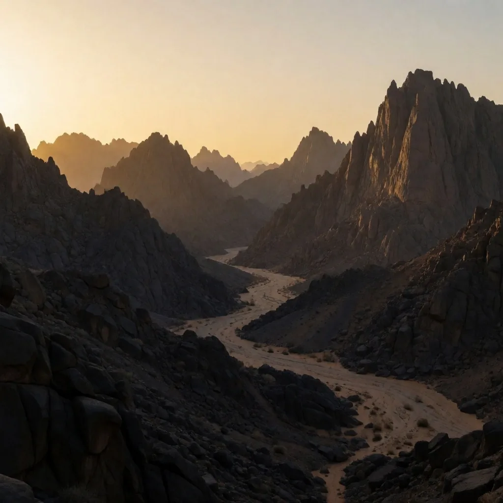 Rocky mountain terrain of the Eastern Desert at dawn