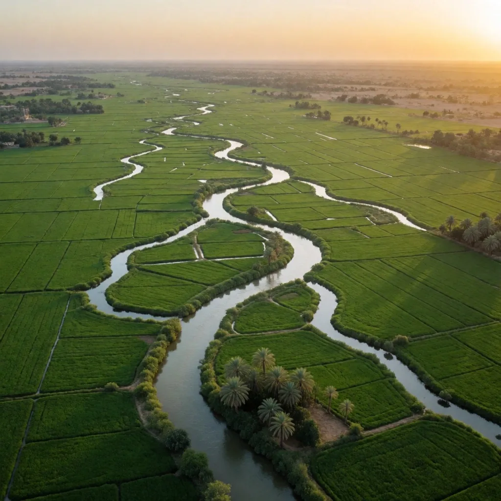 Aerial view of the Nile Delta waterways and farmland