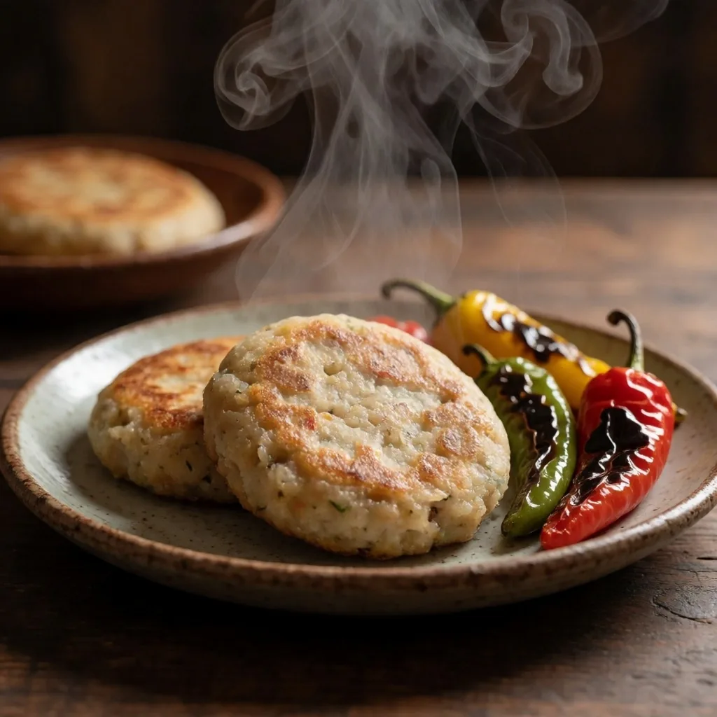 Freshly cooked Egyptian flatbread and grilled vegetables