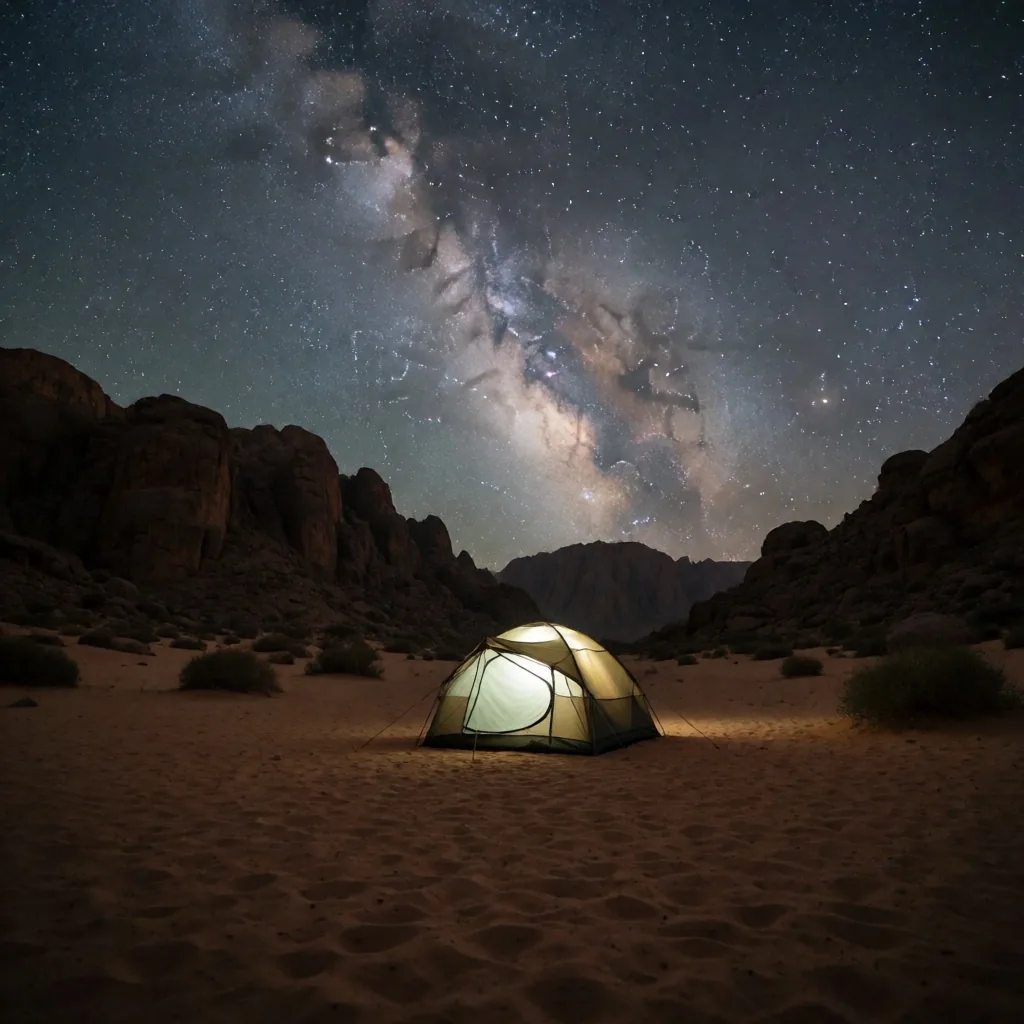 Responsible desert campsite under the stars with no campfire