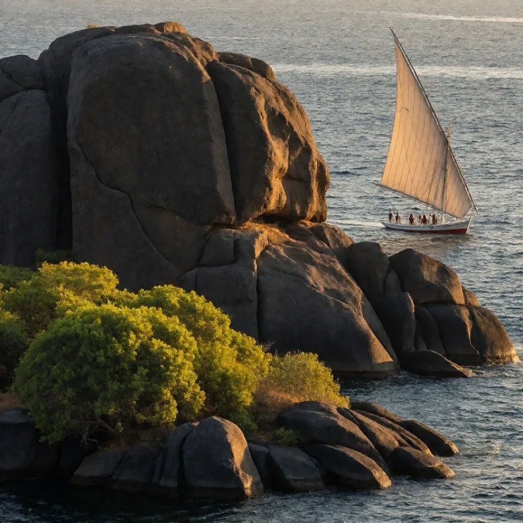 Granite islands covered in vegetation in the southern river