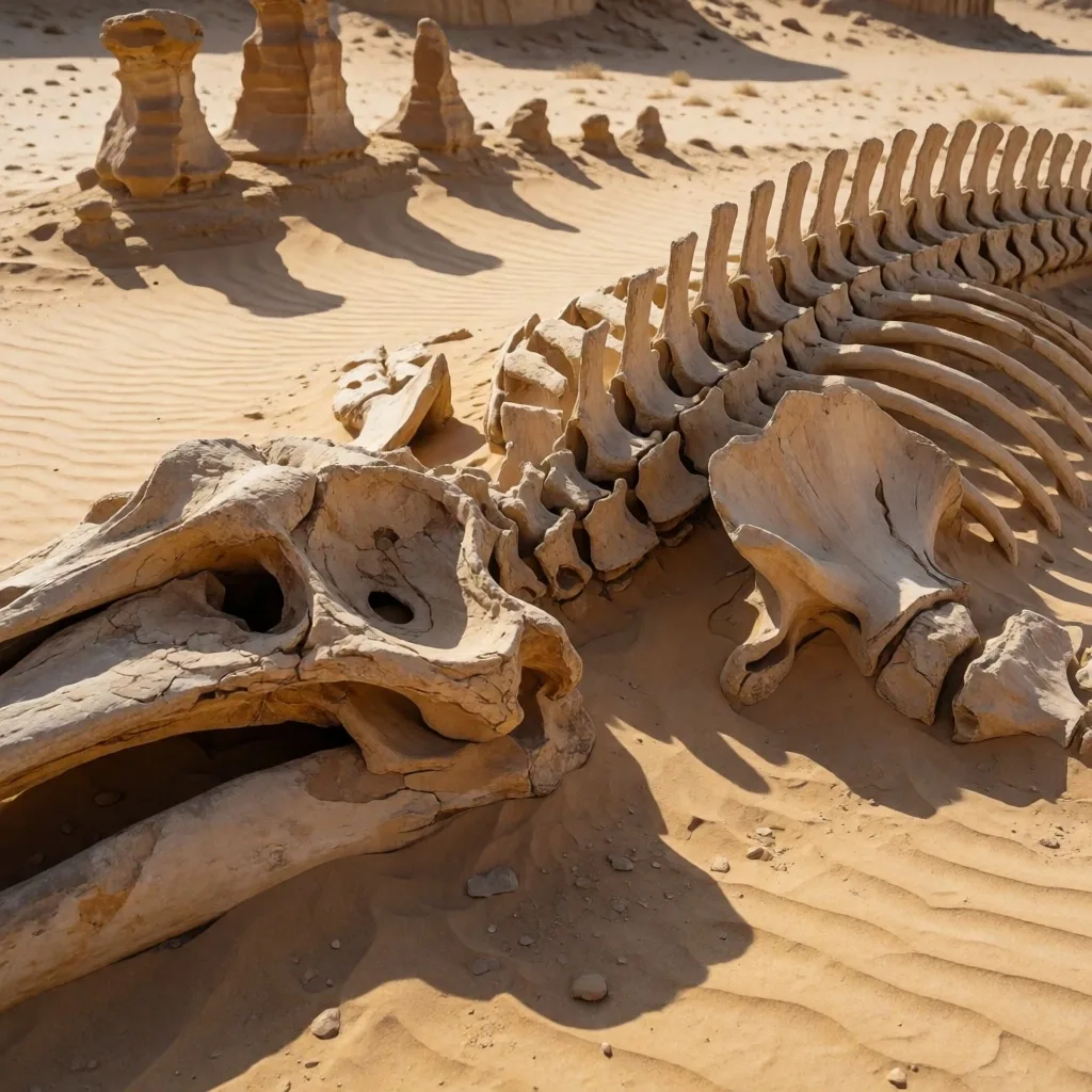 Wind-eroded sandstone formations in the Valley of the Whales